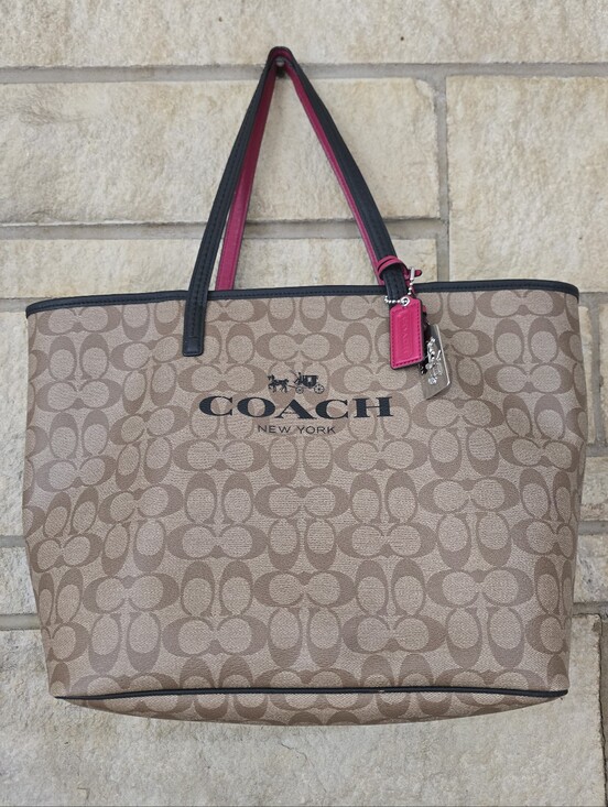 Coach Handbags - Coach C7420 City Tote Signature Canvas Red/Khaki